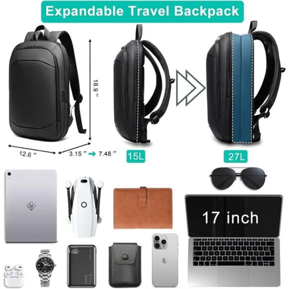 Business Backpack for Men 17 Inch,Slim & Expandable Waterproof Travel Laptop main image 7